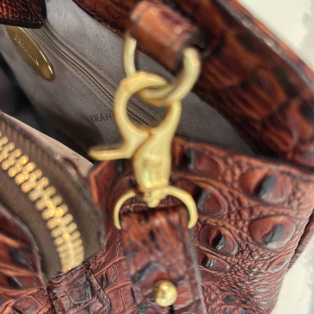 Brahmin Brown Crocodile Embossed Satchel with Gold Accents - Picture 12 of 16